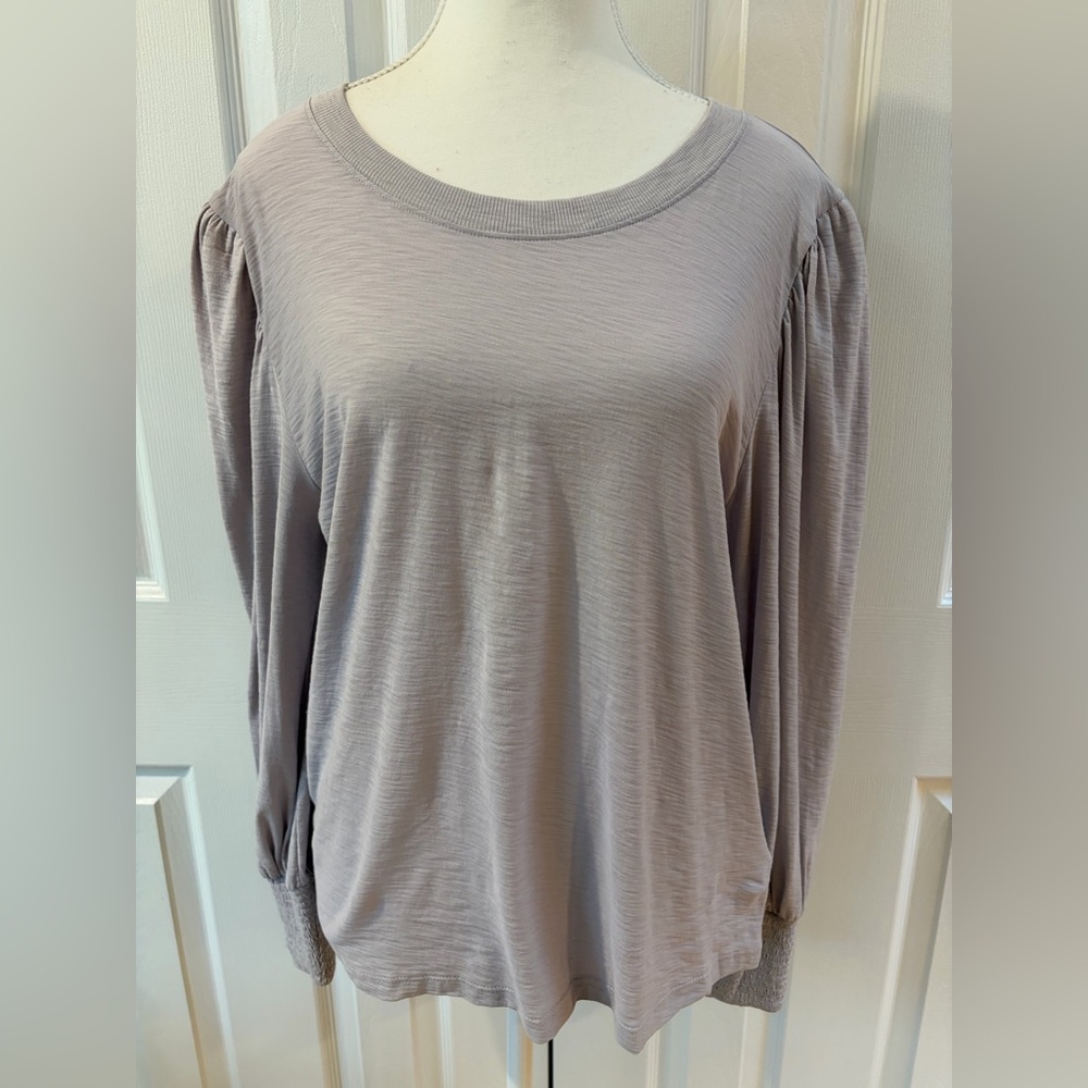Nation Light Lavender Cecilia Ballon Sleeve Cotton Top with Ribbed Cuffs Size L